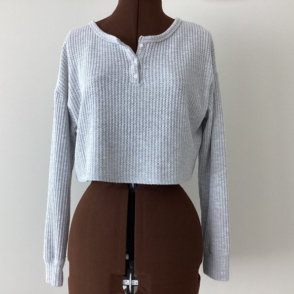 Waffle Knit Long Sleeve Crop Top - Picture 1 of 7